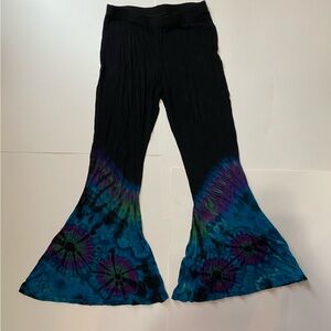 Casual Black and Blue Flared Bottoms with Psychedelic Pattern